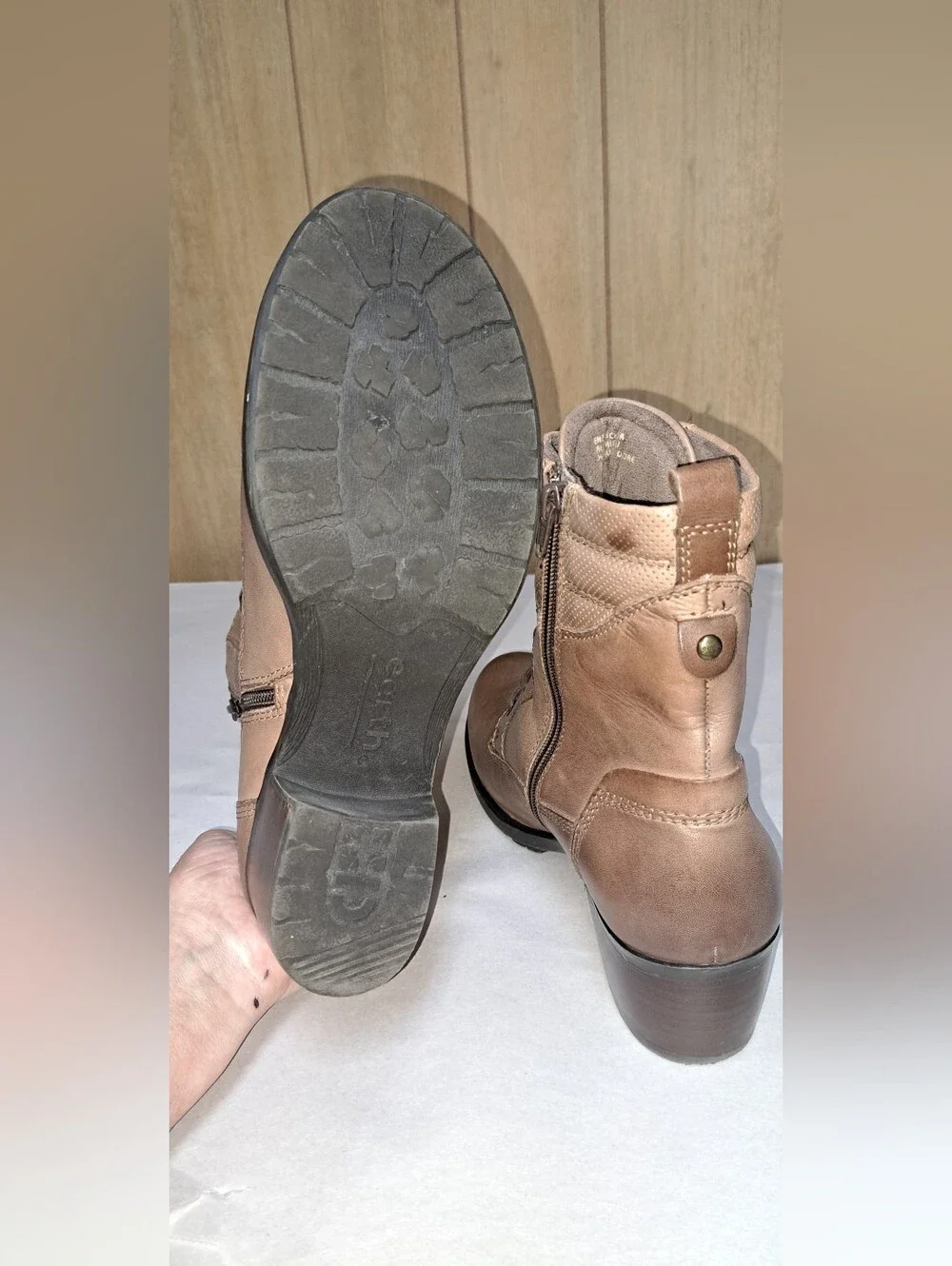 Earth Shoes Denali Anchor Lace Up Side Zip Heel Boots Walnut Brown Size 11 M